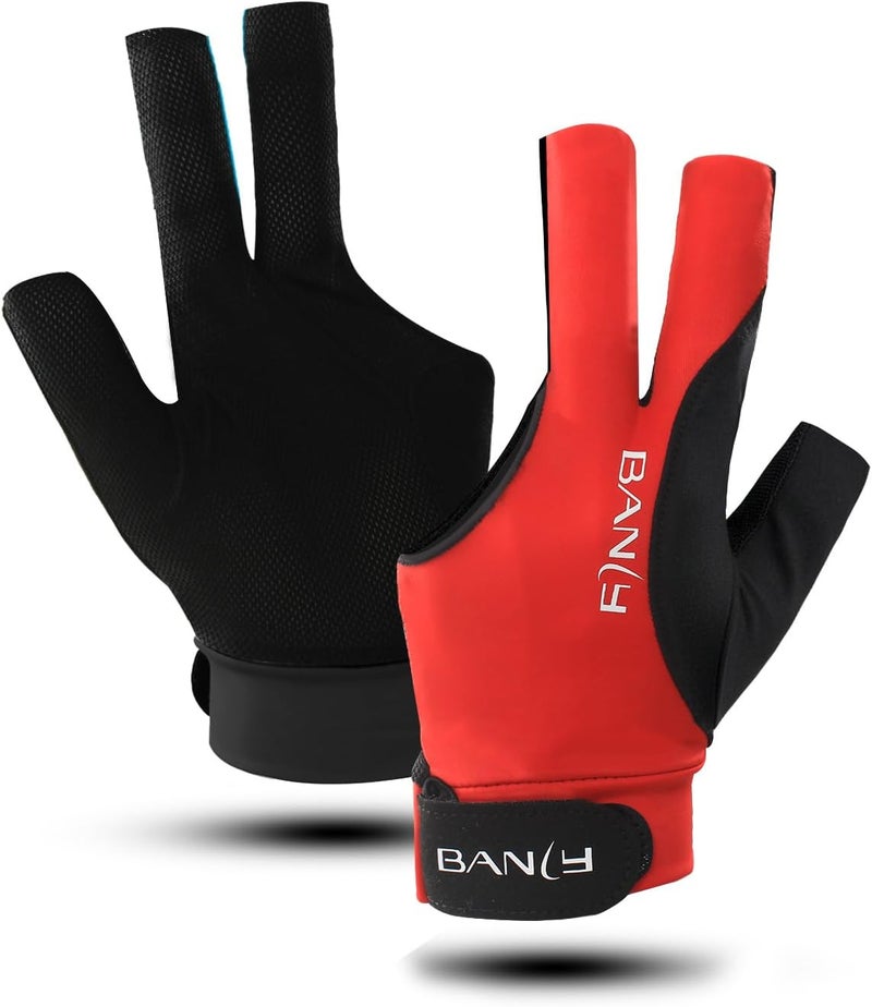 Banly Billiard Pool Gloves Fits on Left Hand 3 Finger, Small Snooker Cue Sport Glove, Billiards Players Sporty Compact Pull On Half Finger Billiard Glove - Image 1